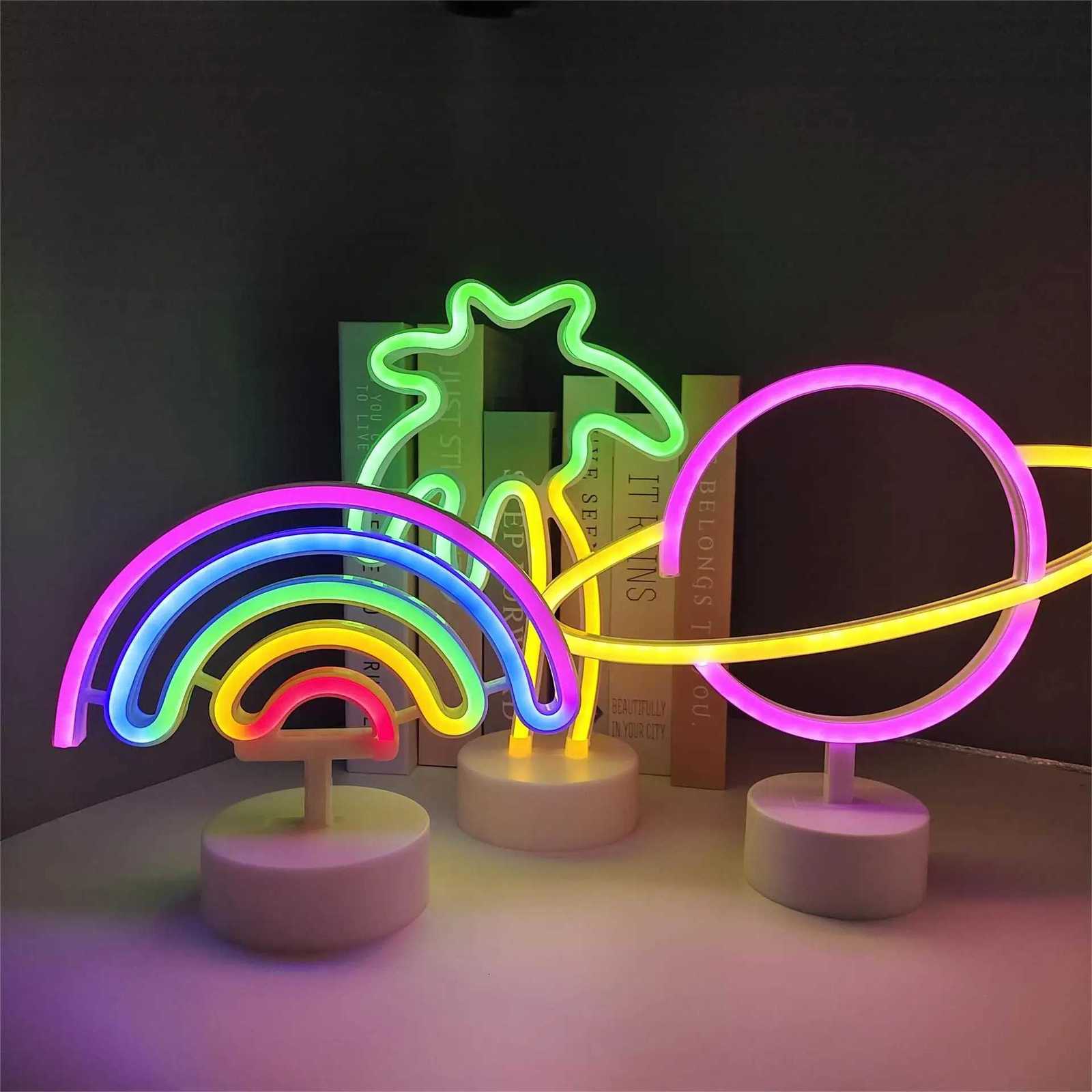 Rainbow Catus Led Neon Lights Cocont Tree Pineapple Neon Sign Lamp USB/Battery Power Unicon Lamp Room Table Holiday Decor M251113