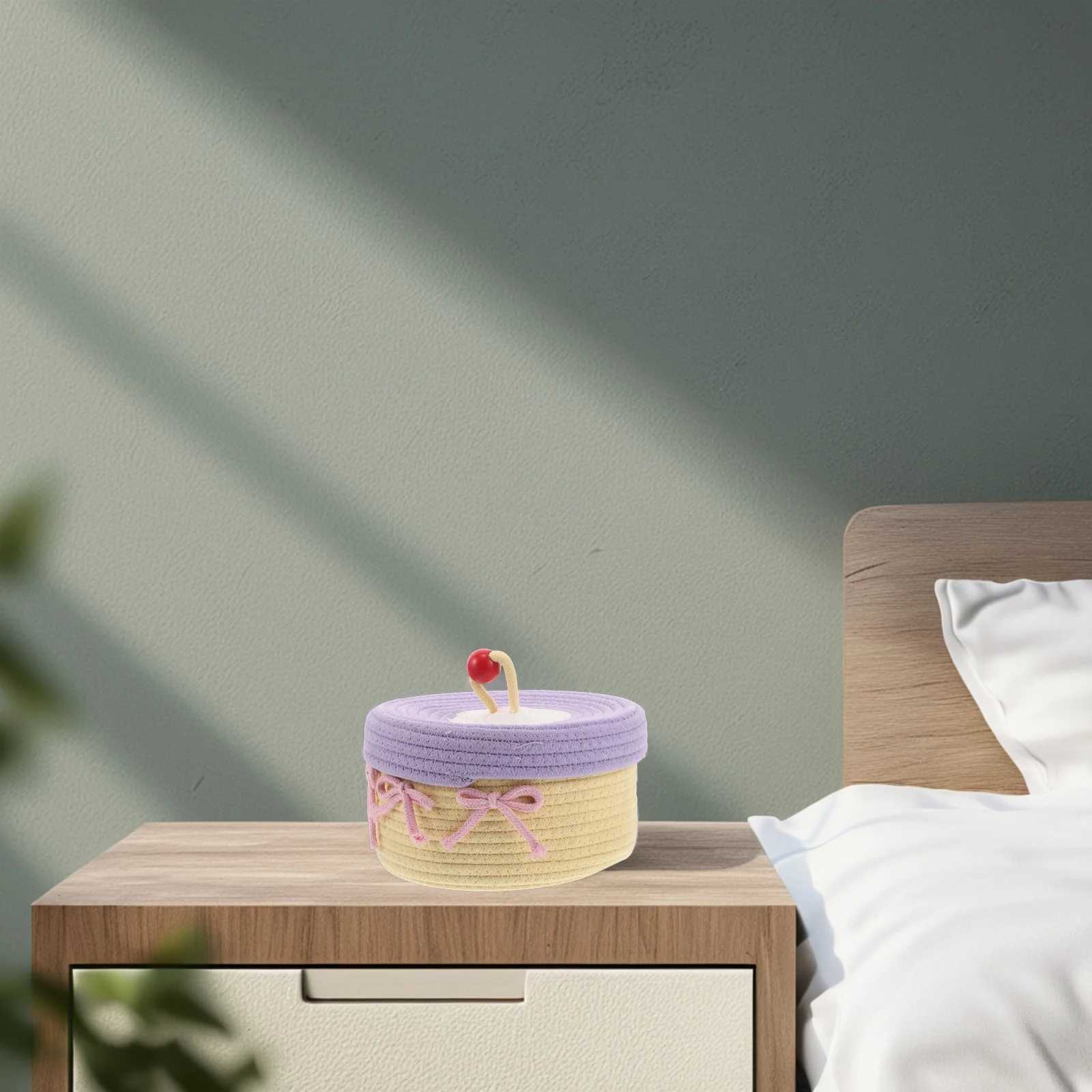 Cute Cotton Rope Woven Storage Basket Large Capacity Lid Decorative Organizer for Jewelry Sundries Bathro He Decor Bin Y251112