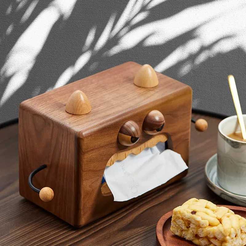 Little Monster Solid Wood Living Ro Creative Tissue Box He Dining Ro Cute Walnut Wood Storage Decoration Accessories Y251112