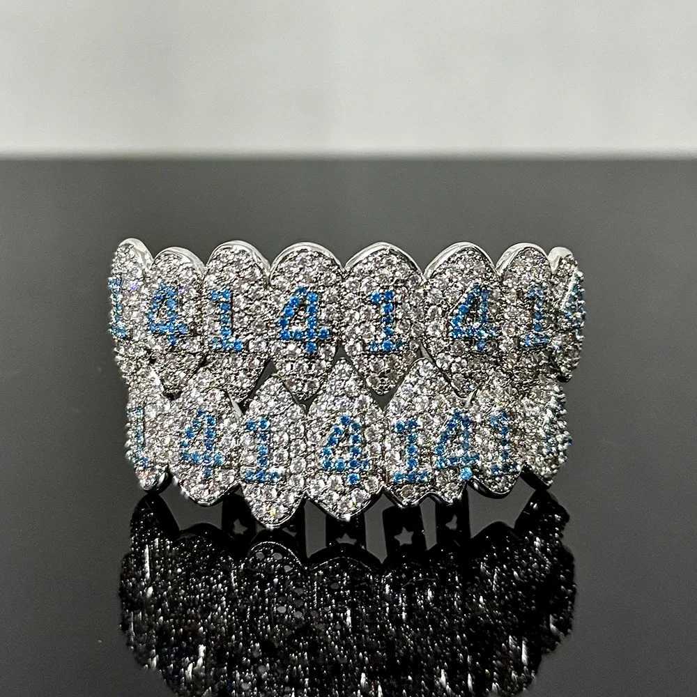 YONGX Top and Bottom Iced CZ Stone Tooth Cap Suitable for Women Men Dental Grills Blue Zirconia Grills Jewelry DoughXJ250412