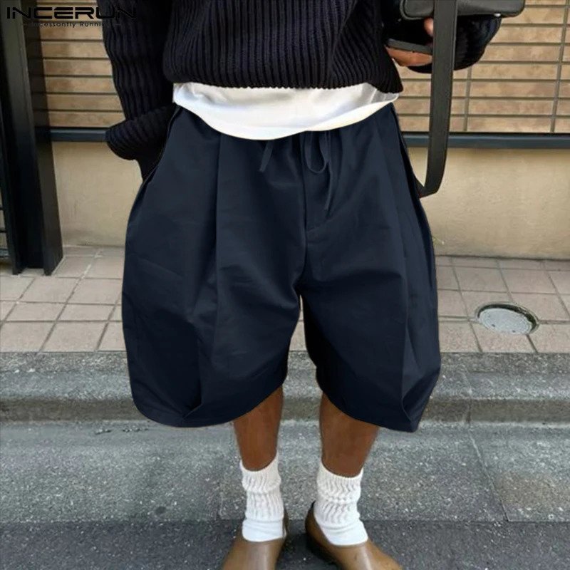 INCERUN Men Shorts Solid Color Drawstring Loose Summer Wide Leg Shorts Men Streetwear Oversize Fashion Mens Bottoms S-5XL 251112