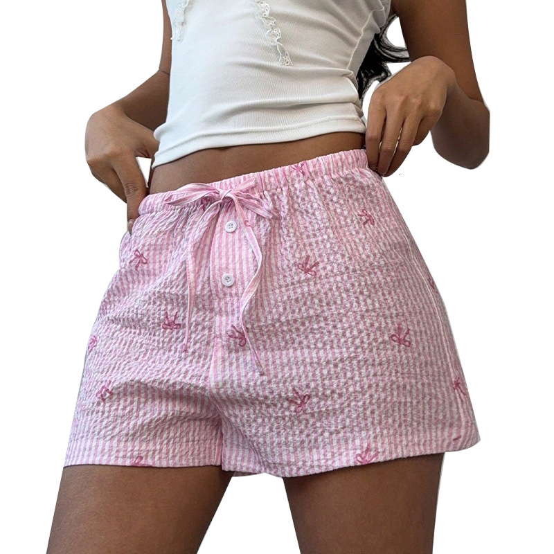 Sexy pink shorts 2025 summer vacation style beach pants polyester wide leg hot pants for women