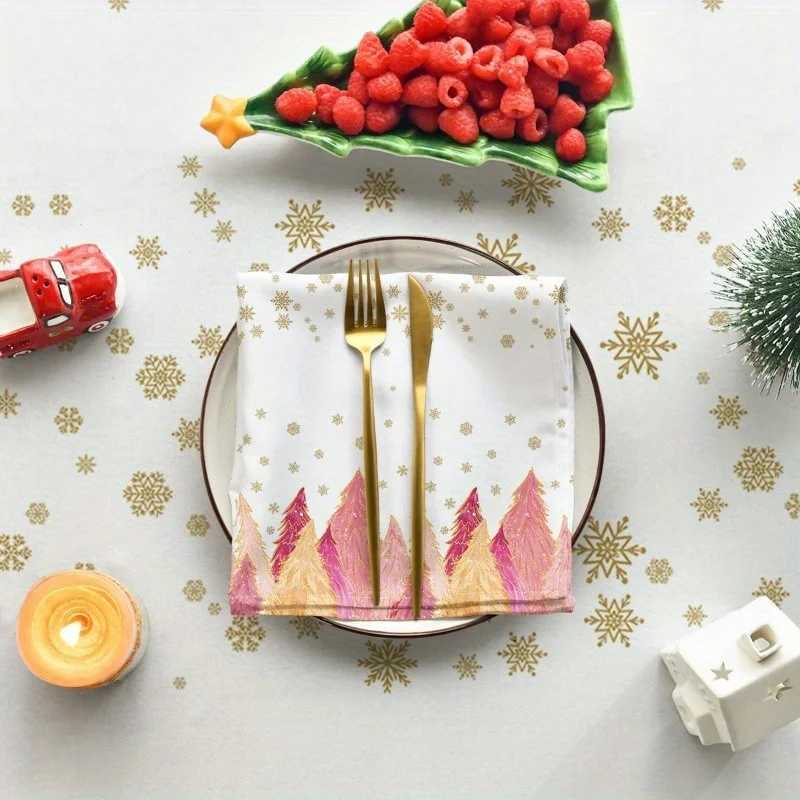 Christmas Christmas Pink Trees Golden Snowflakes Tablecloth for Table Decor Winter Xmas Kitchen Dining Table Cloth Christmas Decorations Y251113