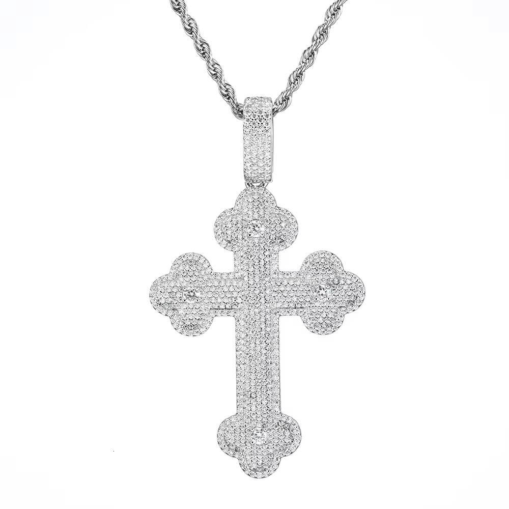Womens 925 Sterling Silver Gold Plated Zircon Real Diamond Cross Pendant Chic Crucifix Charm Necklace Brass Base Jewelry