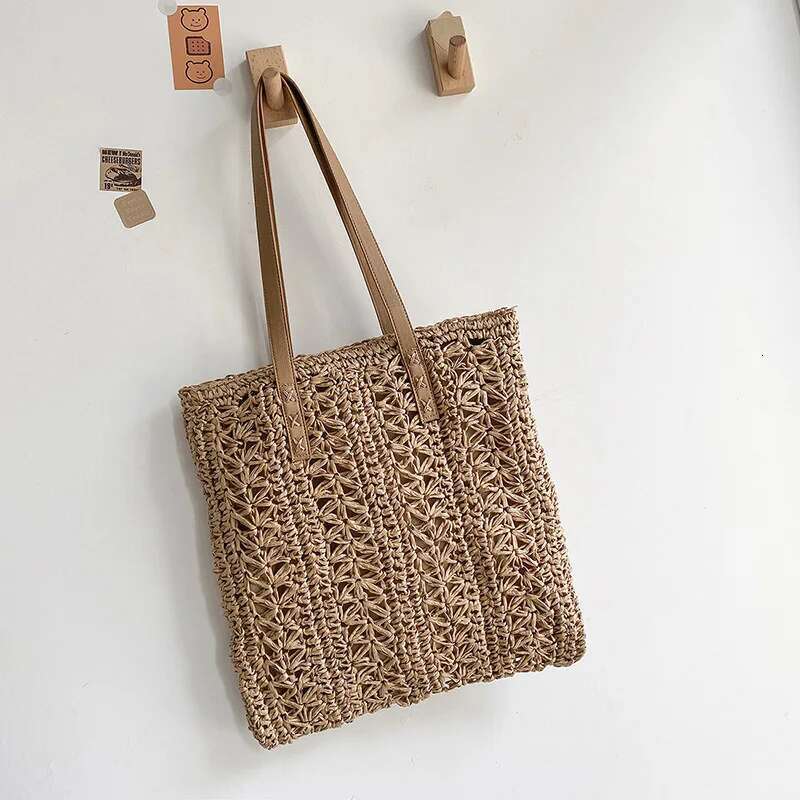 Handmade Beach Bag Square Hollow Straw Beach Handmade Woven Shoulder Raffia Rattan Shopping Travel Bag Bohemian Summer Vacation Casual Tote Kq1