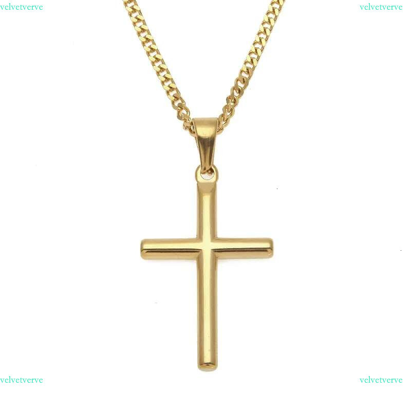 Mens Stainless Steel Cross Pendant Necklace with 60cm Cuban k or Gold Plated Box Chain New Fashion Hip Hop Necklaces Jewelry