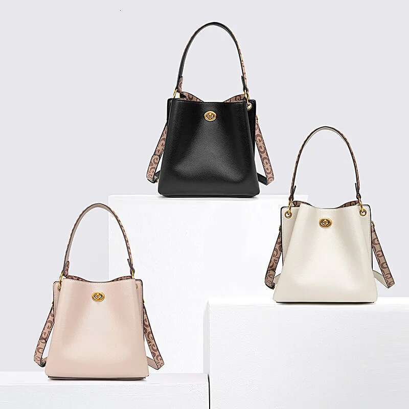 Bag Female New PU Bucket Wide Shoulder Strap Vertical Korean Version Wild Fashion One-Shoulder Tote Messenger Bag