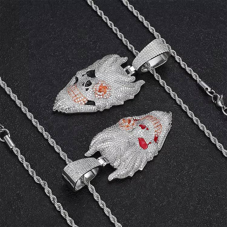 Custom 925 Sterling Silver Hip Hop Iced Out Skull Pendant Necklace Stylish Personality Charm