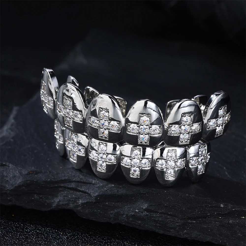 D Zs new shiny cubic zirconia teeth Grilz set designed for unisex top and bottom oral gold and silver removable dental fashion jewelryXJ250412