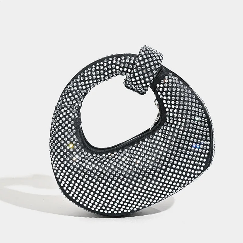 Fashion Rhinestone Halfmoon Women Handbags Diamonds Knoteed Handle Female Bag Evening Party Purses 250411