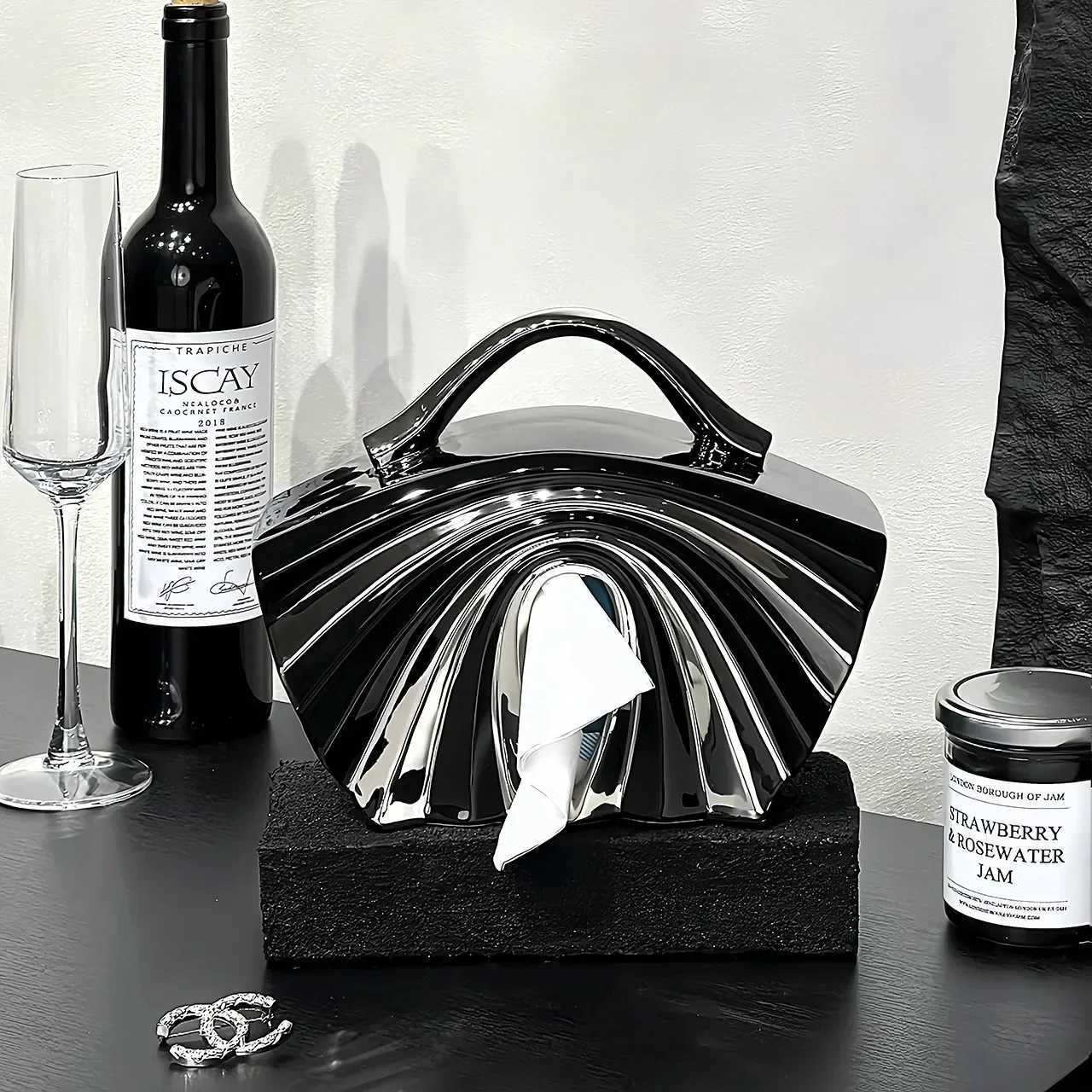 Advanced Handbag Ceramic Tissue Box Creative Design Sense Pumping Paper Box High-end Light Luxury Living Ro Desktop Decoration Y251112