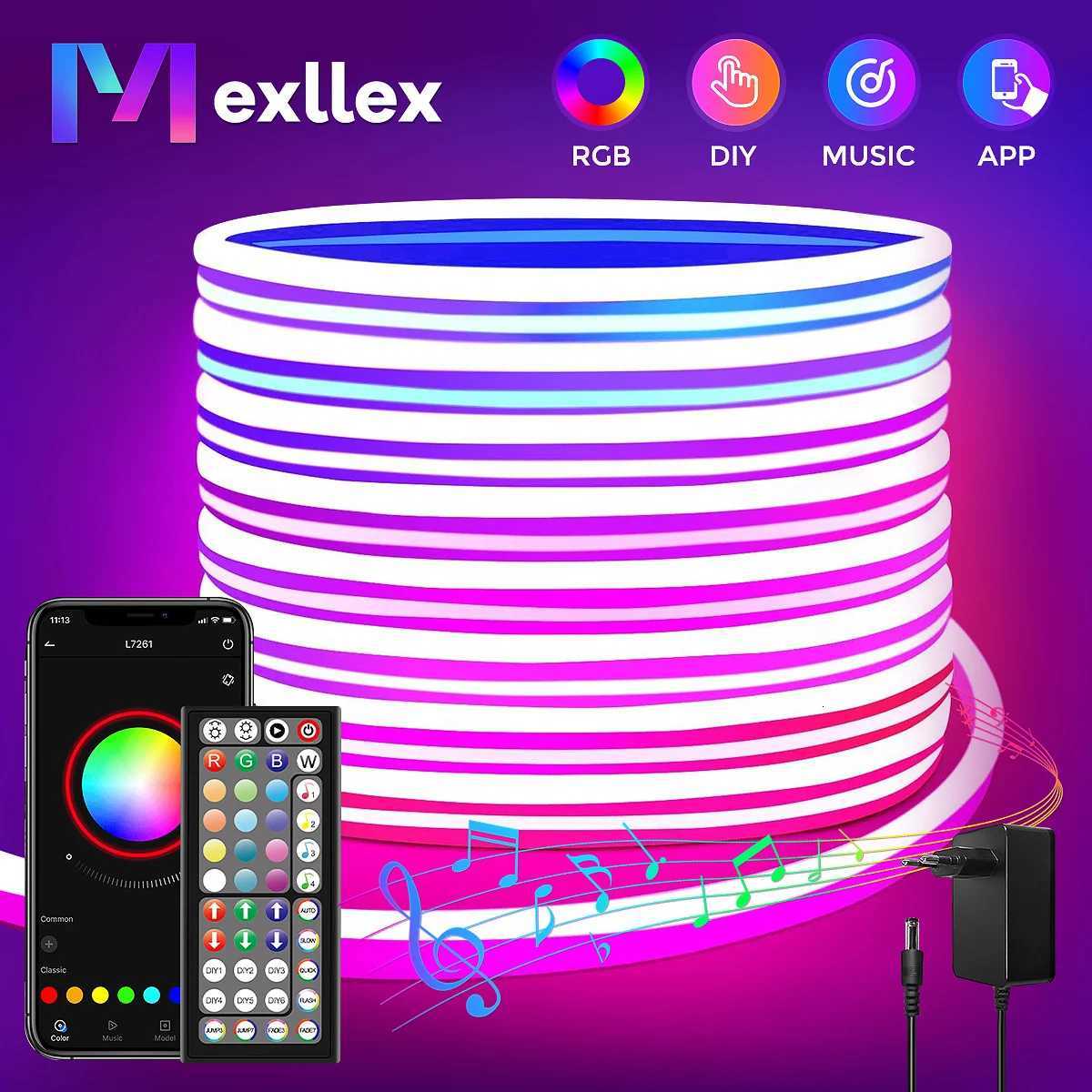 30M/20M Mexllex RGB Neon Light Strip with APP Remote Color Change Waterproof Music Sync Mode for Bedroom Room Outdoors Decro W251112