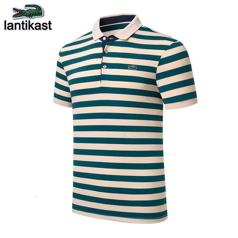 Noble Crocodile Polo Shirt Summer Short Sleeve Striped Turn-down Collar designer hoodie T-shirt Pure Cotton Korean Style Loose Plus Size LANTI KAST Me