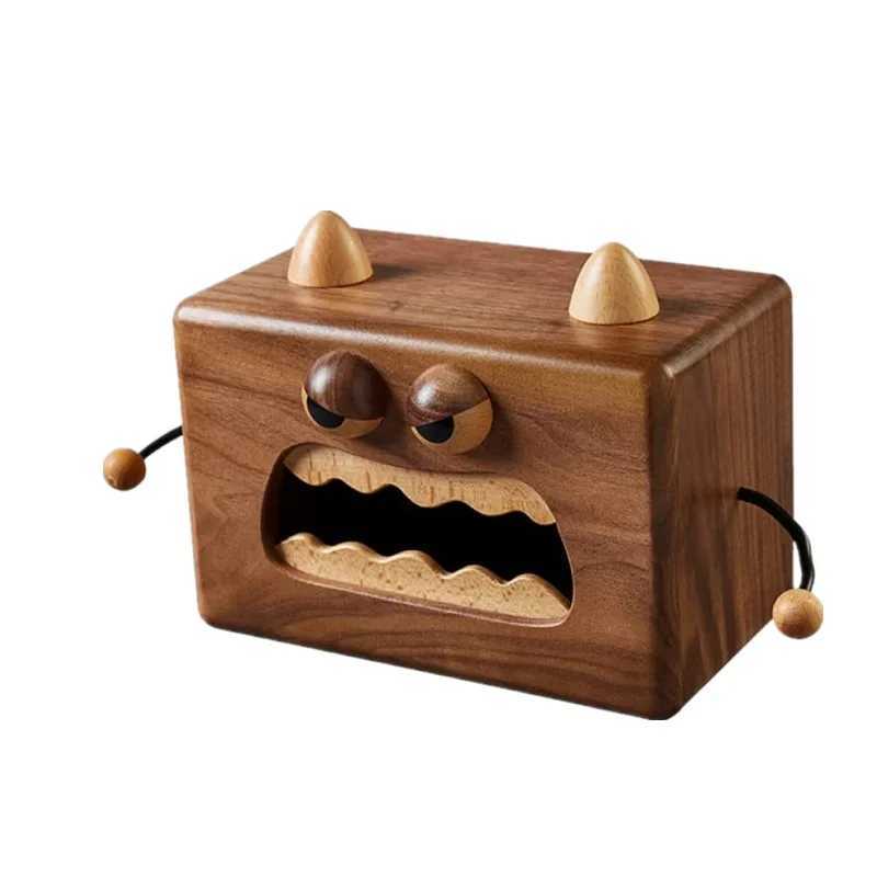 Little Monster Solid Wood Living Ro Creative Tissue Box He Dining Ro Cute Walnut Wood Storage Decoration Accessories Y251112