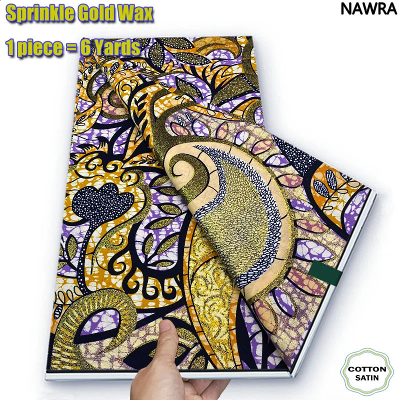 2024 African Grand Golden Wax Fabric Ankara Glitter Golden Wax Soft Flash Gold Print Batik High Quality Pagne Purple Women 250407
