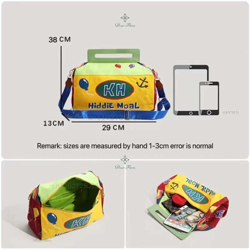 Y2K Cartoon Shoulder Bag Anime Underarm Funny Crossbody Tote Bag Cute Canvas Messenger Zip Handbag Kawaii Travel Bag Storage BagW251112