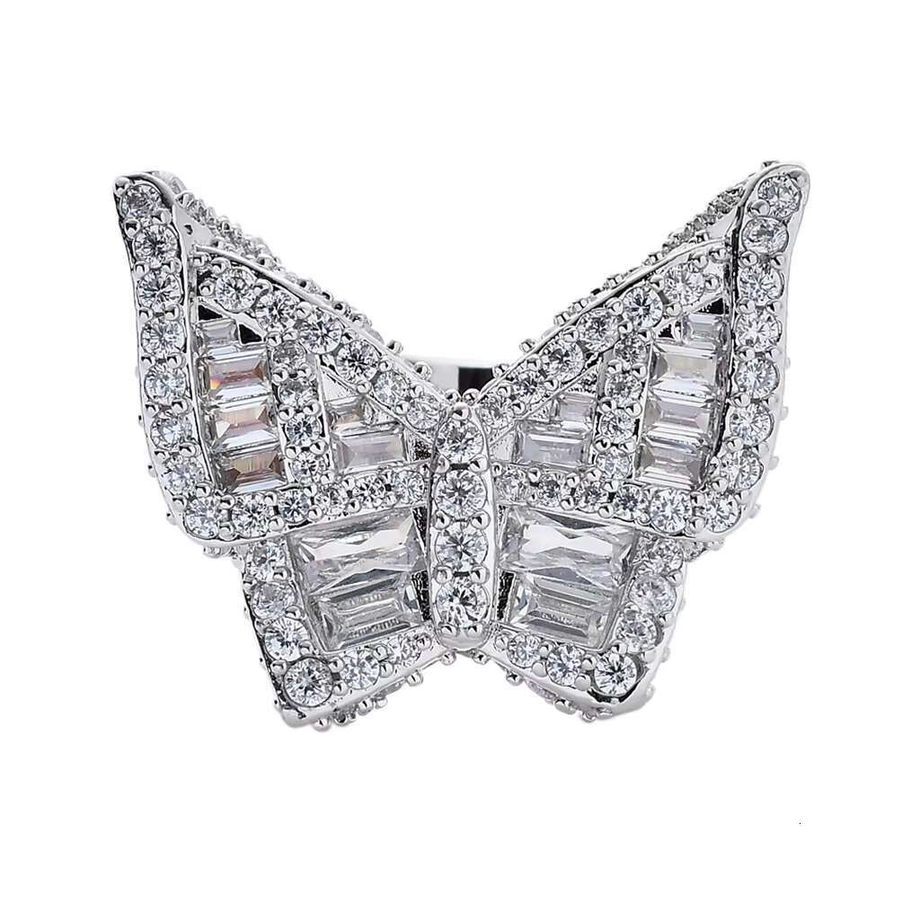 New Micro-Set Baguette Cubic Zirconia Hip Hop Rings Exaggerated Street Style Butterfly Hiphop Ring for Men Women for Parties