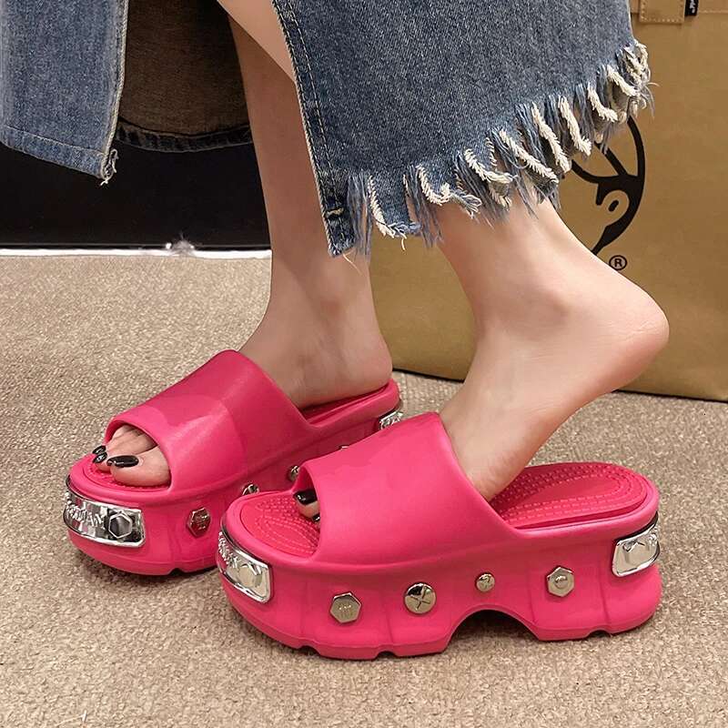 Summer Ins Women's Men Large Thick Bottom Sandals Couples Letter Casual Slippers Unisex Adult Beach Shoes Size 35-40
