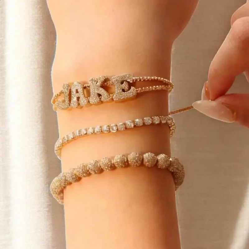 Sparkling Zircon Customized Name Bracelet 3D Bubble Letter Personalized Name Bracelet DIY 26 Initial Letter Bracelet Jewelry Gift 250408