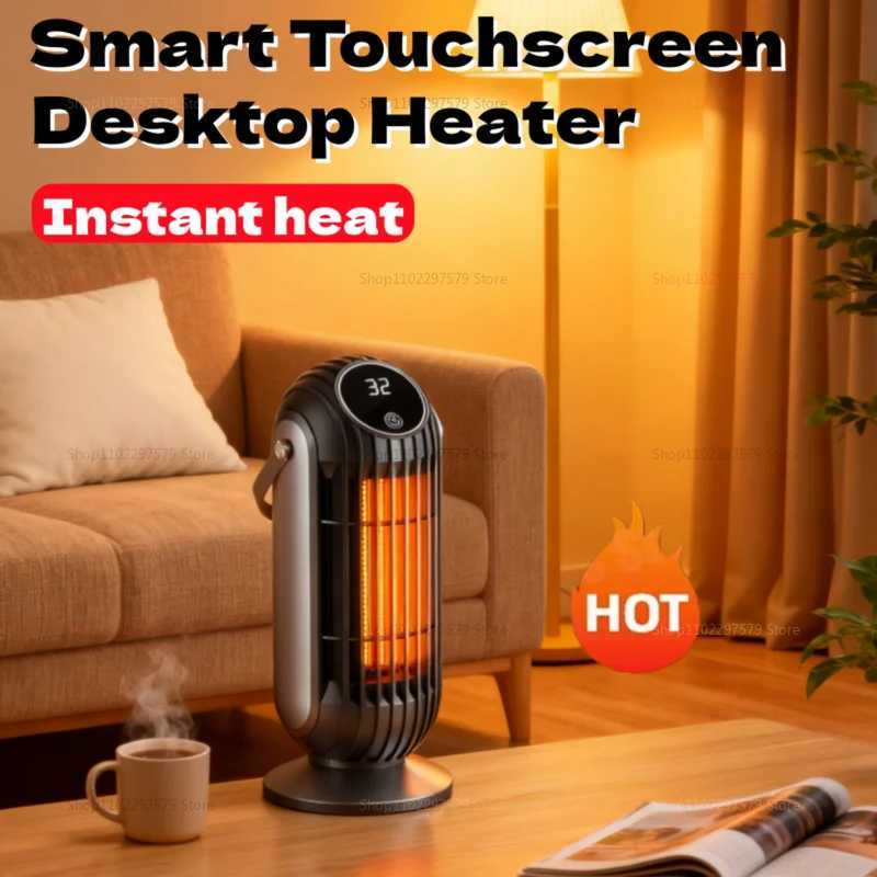 Smart Touchscree Desktop Heater Compact Portable Fan Heater with Tip Over and Overheat Protection for Living Room Bedroom Office Y251113