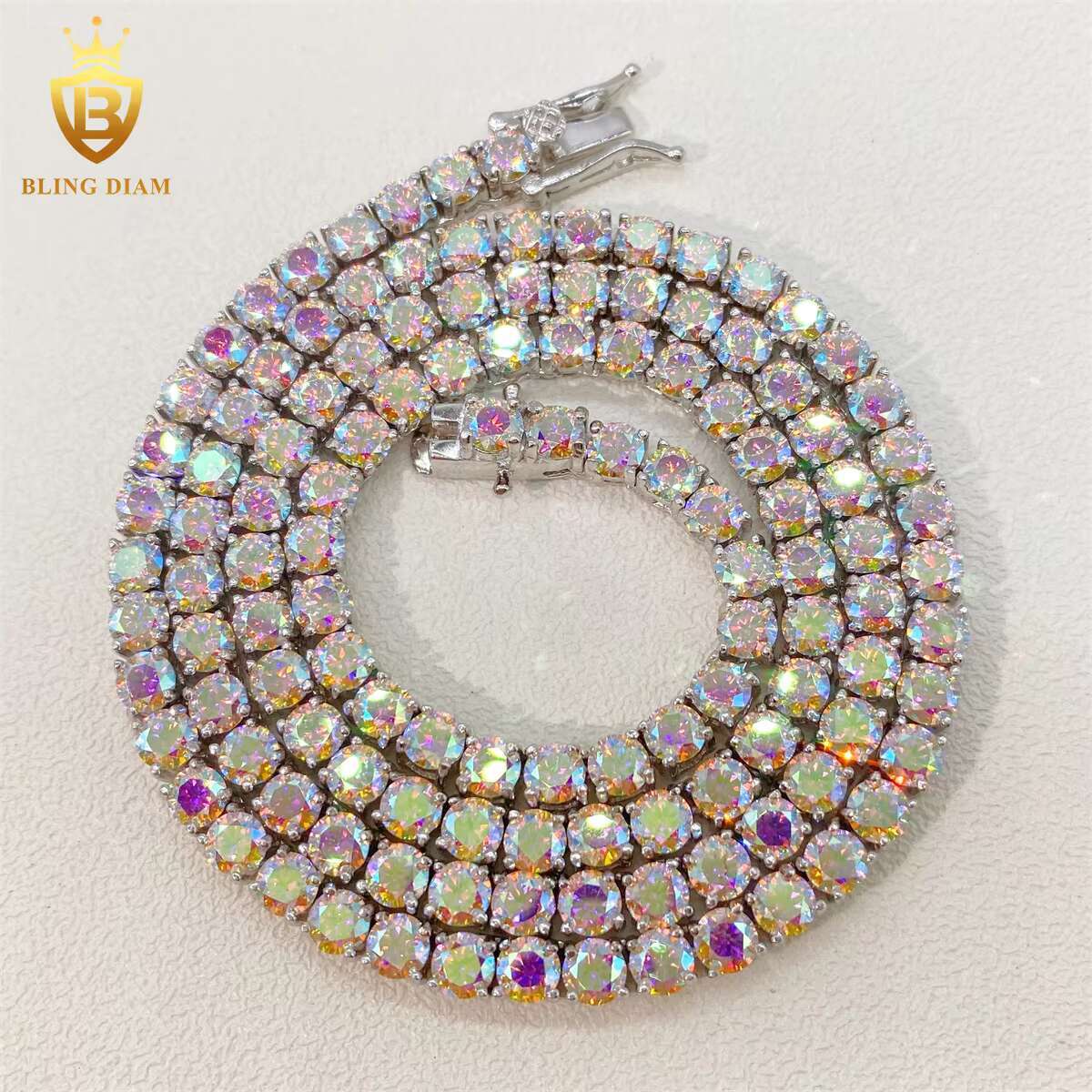 Sterling Silver 925 Wholesale Rainbow Color Blue/Yellow Red Black 3mm 4mm 5mm Vs Moissanite Tennis Necklace Chain Bracelet