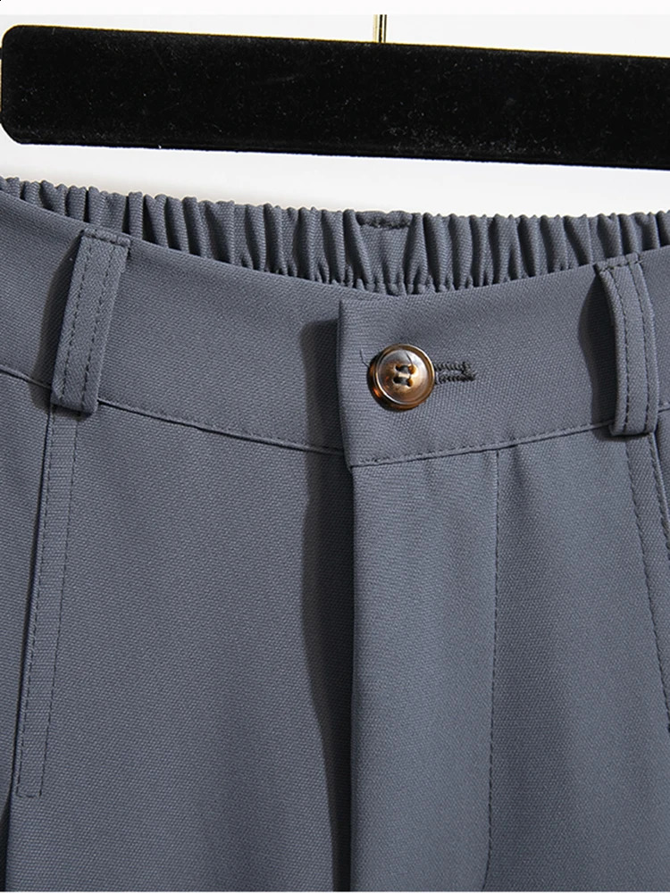 High waisted womens suit pants straight office ladies Korean fashion mens casual button loose womens black pants 250411