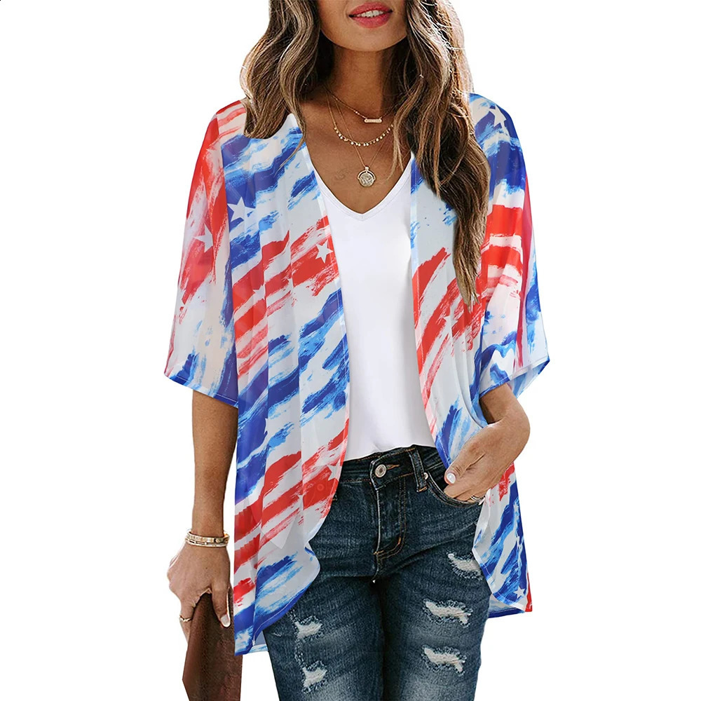 Summer long flowing kimono covered top open outerwear bohemian bikini Hawaiian chiffon shirt beach party 250408