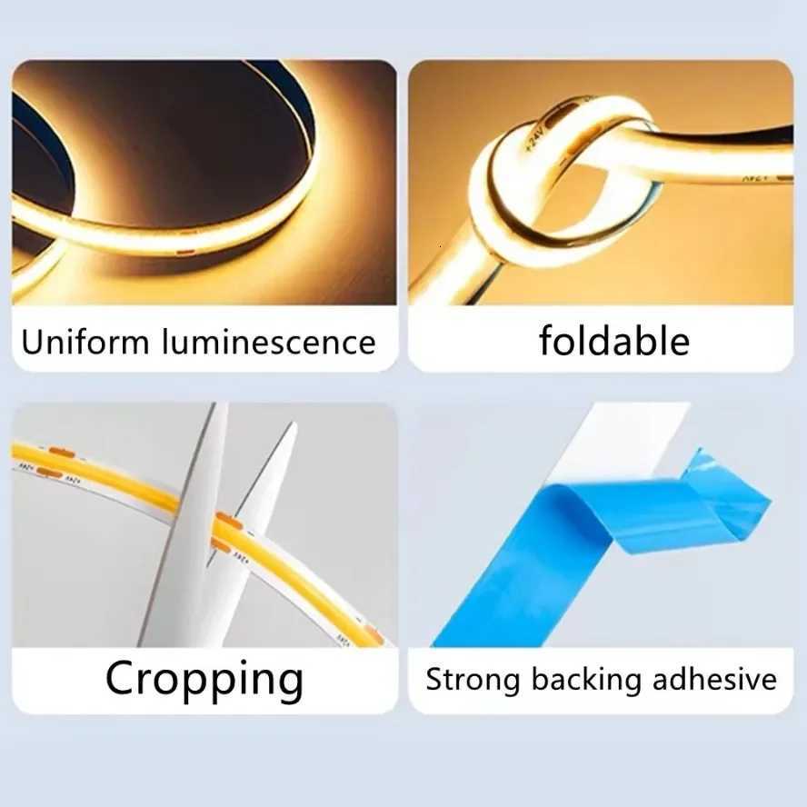 5M 10M COB LED Light Strip DC12V 24V 8mm LED Lights for Room Bedroom TV Decor High Density Soft Flexible Neon Tape Light Lamp W251112