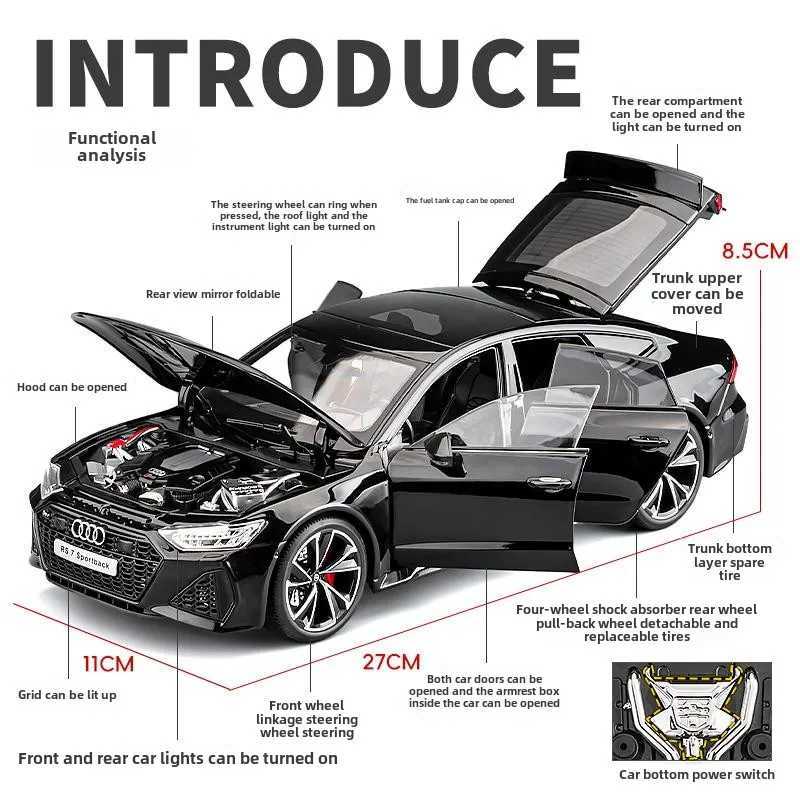 Simulation 118 AUDI RS7 Sportback Alloy Car Model Children Toy Vehicle Collectibles Miniature Voiture Home Decor Birthday Gift C251112