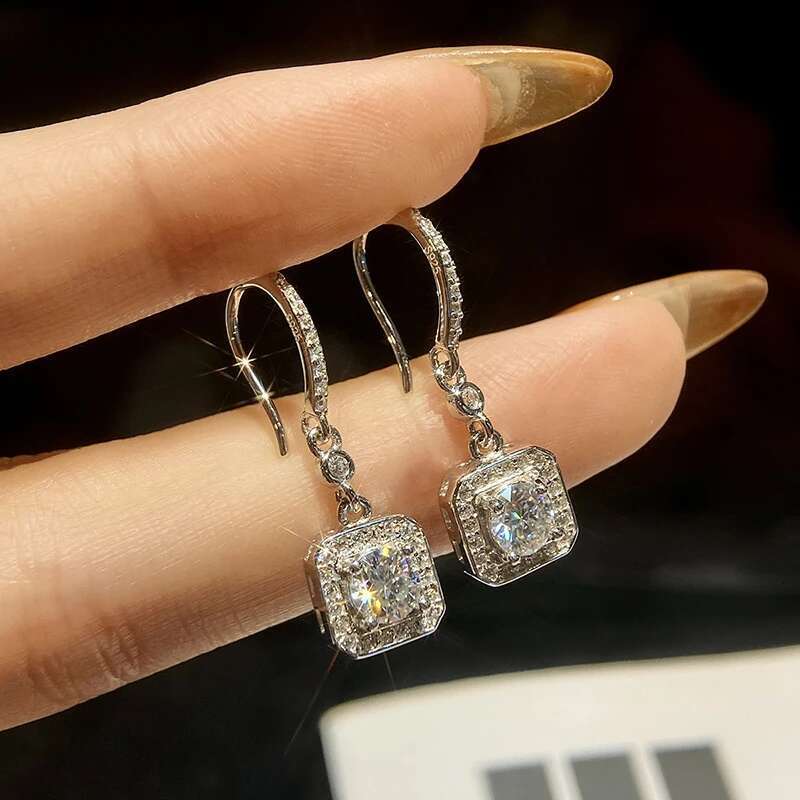 GRA 0.5CT Dazzling Tassels Square Certified Moissanite Diamond Drop Earrings For Women 925 Sterling Silver Top Quality Jewelry