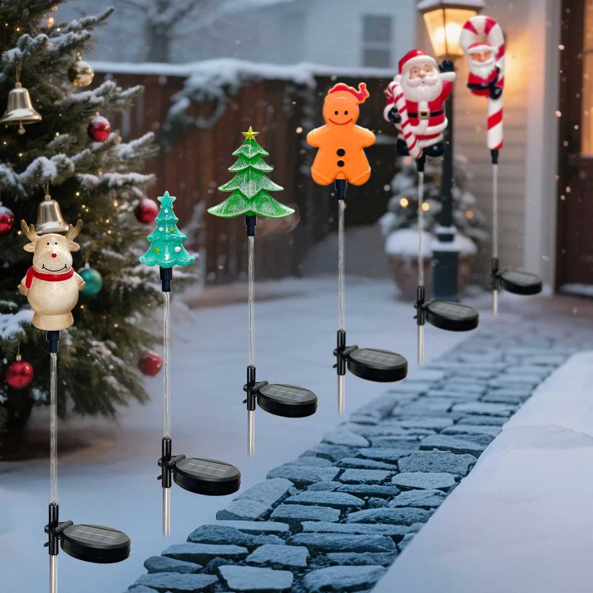1pc Solar Christmas Garden Santa ClausElkXmas Tree Stake Lights with 8 Lighting Modes For Outdoor Holiday Lawn Christmas Decor M251113