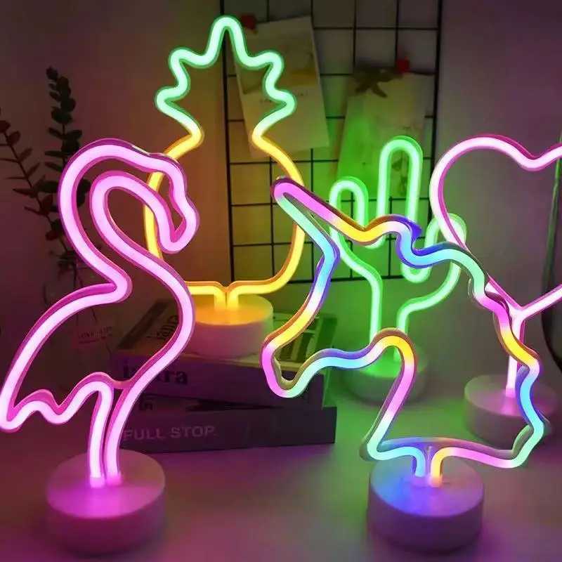 Rainbow Catus Led Neon Lights Cocont Tree Pineapple Neon Sign Lamp USB/Battery Power Unicon Lamp Room Table Holiday Decor M251113