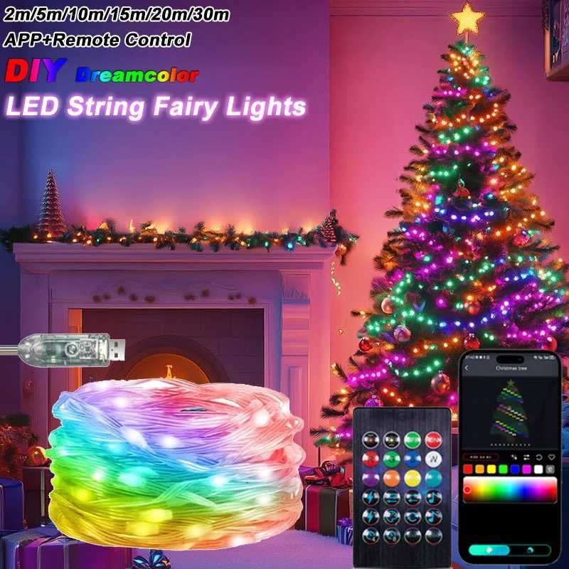 2-30M RGBIC String Lights Smart APP Control DIY Custom WS2812B Waterproof Festoon for Christmas Tree Room Curtain Decor Garland W251112