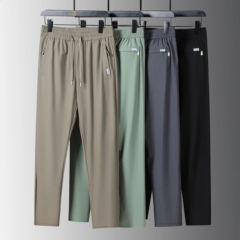 Ice silk mens summer quick drying loose straight leg pants high elasticity sports pants jogging casual pants 250410