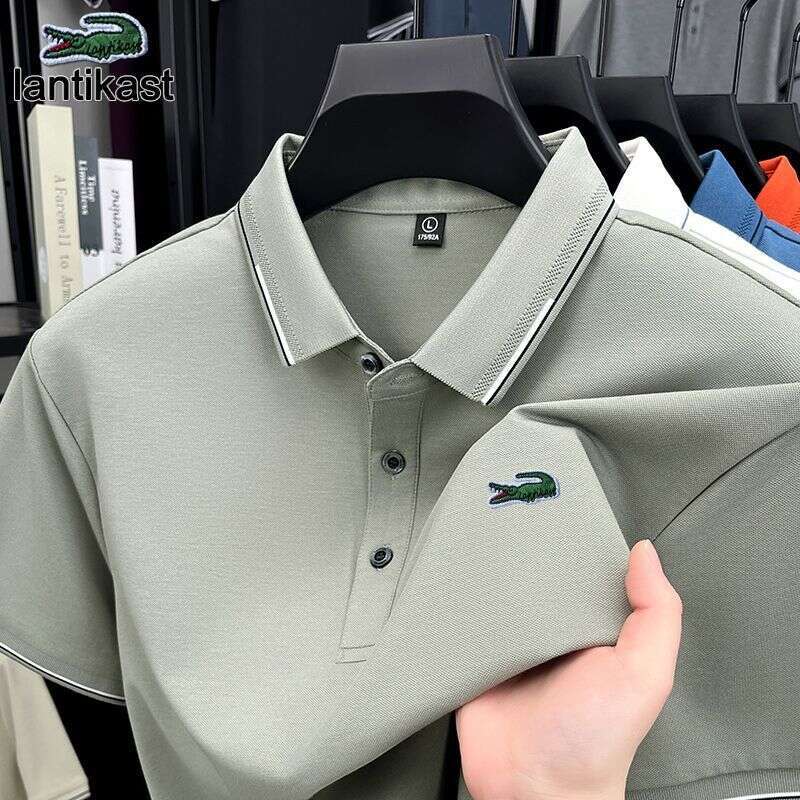 Noble Crocodile Short Sleeve Summer New Turn-Down Collar Men's Business Polo Shirt designer LANTI KAST hoodie Silk Casual Simple T-Shirt Trendy