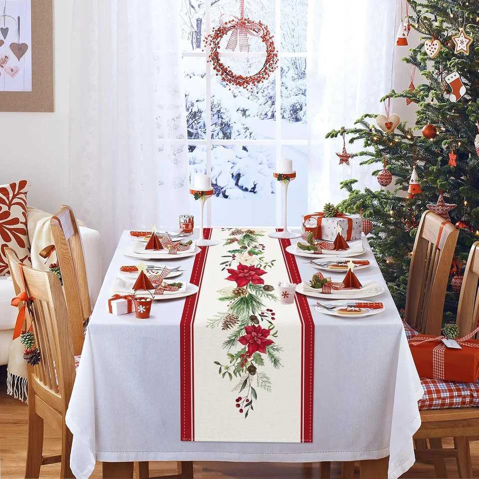 Christmas VIKAMA Christmas Red Restaurant Table Flag Flowers Seasonal Winter Holiday Kitchen Table Decoration Home Decoration Y251113
