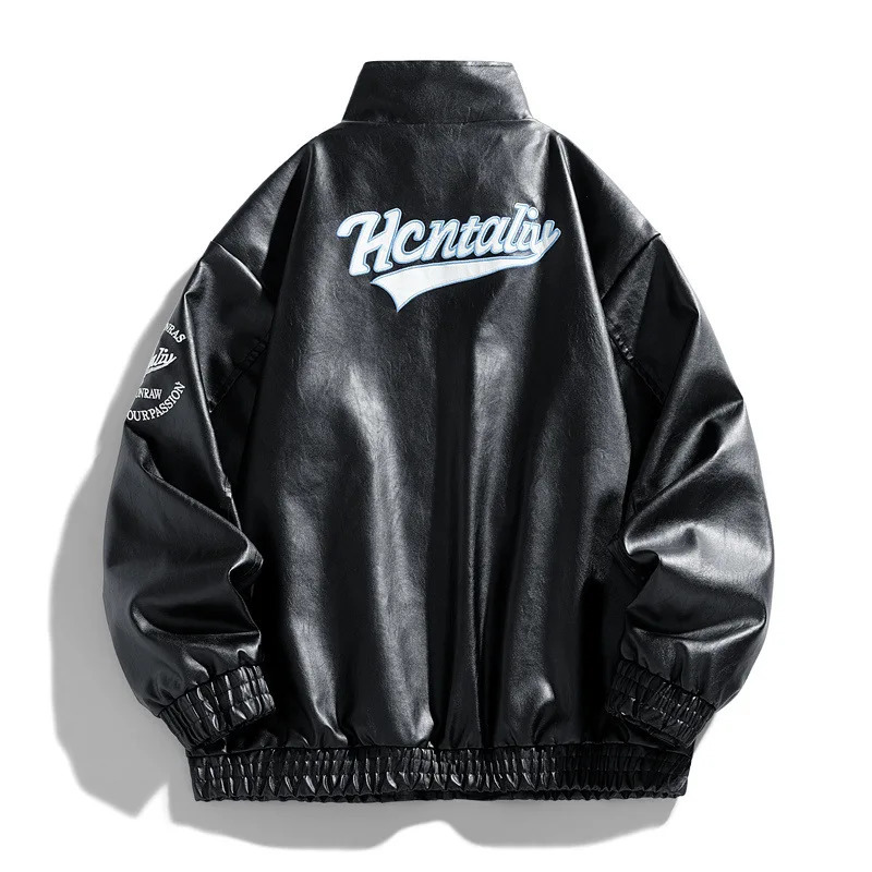 Leather Jacket Man Embroidery Letter Biker Men Fashion Racing Coat Baggy Loose Spring Autumn Windbreaker Outwear Red 251112