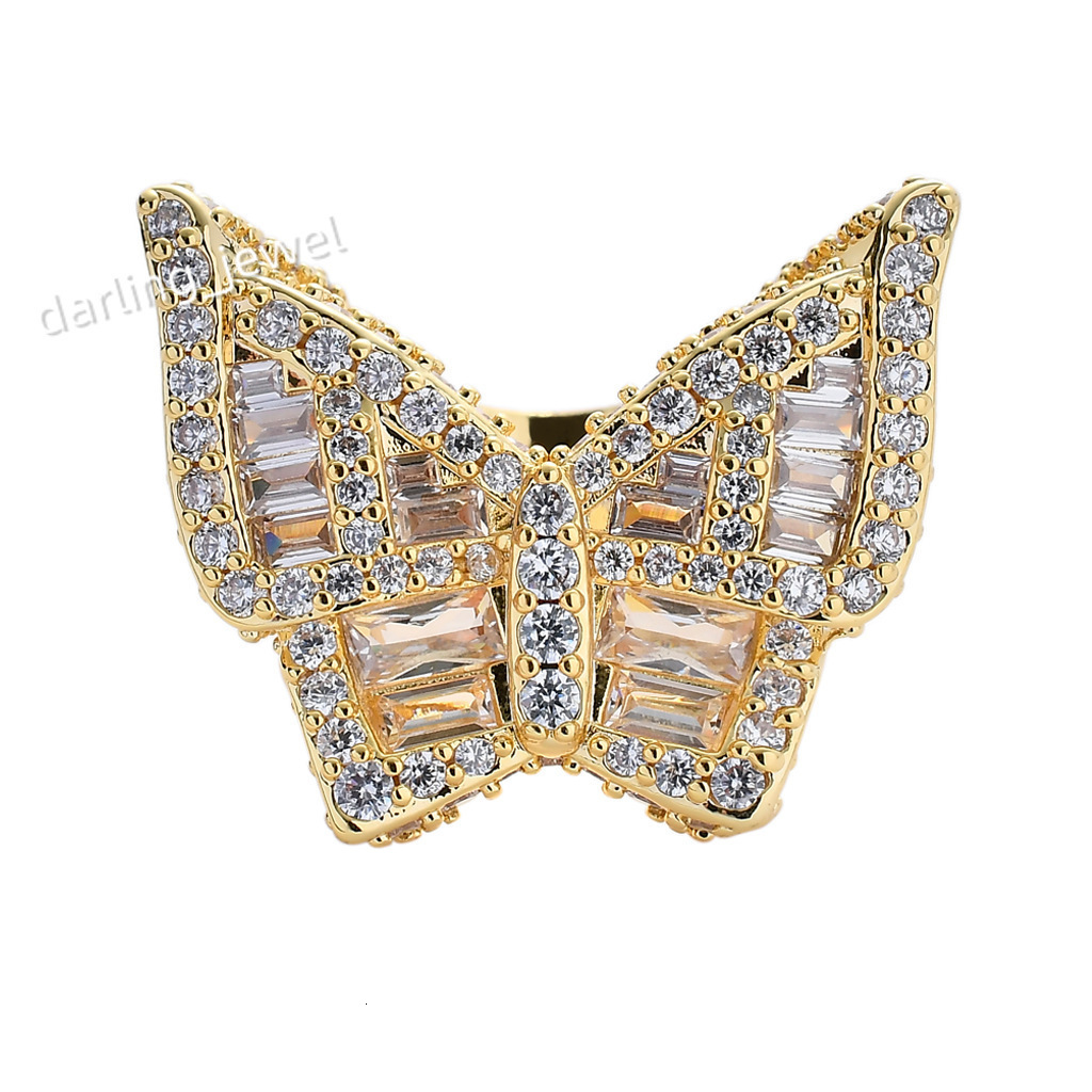 New Micro-Set Baguette Cubic Zirconia Hip Hop Rings Exaggerated Street Style Butterfly Hiphop Ring for Men Women for Parties