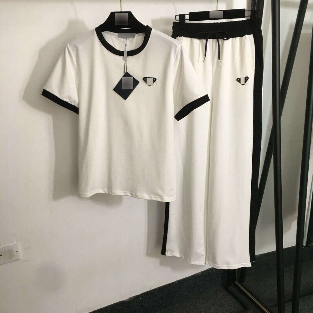 2025 Summer New Sportswear Fashion Triangle Logo Short Sleeve T-shirt+Elastic Waist Casual Pants Women's Wear