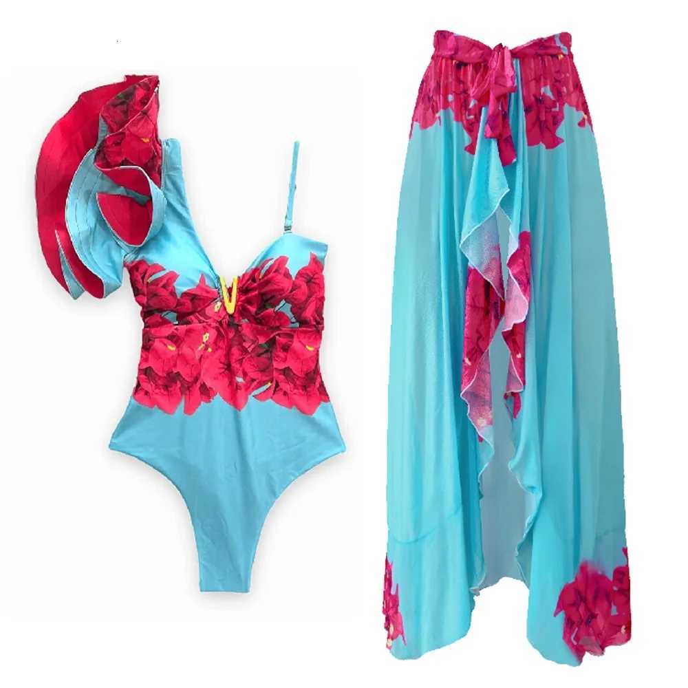 Sexy One Piece Swimsuit 2025 Sexy Ruffle Swimwear Women Swimsuit Floral Print Bathing Suit Beachwear V-Neck Monokini Swim SuitW251113