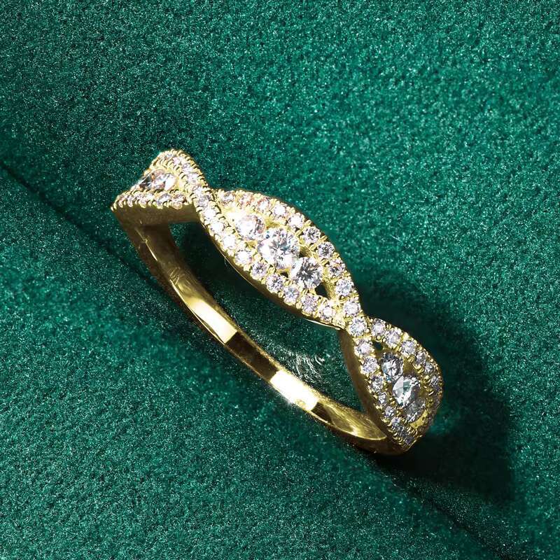 Hot Sale Fashion Women Jewelry Moissanite Stones 10K Solid Real Gold Twist Ring for Wedding Engagement Gift