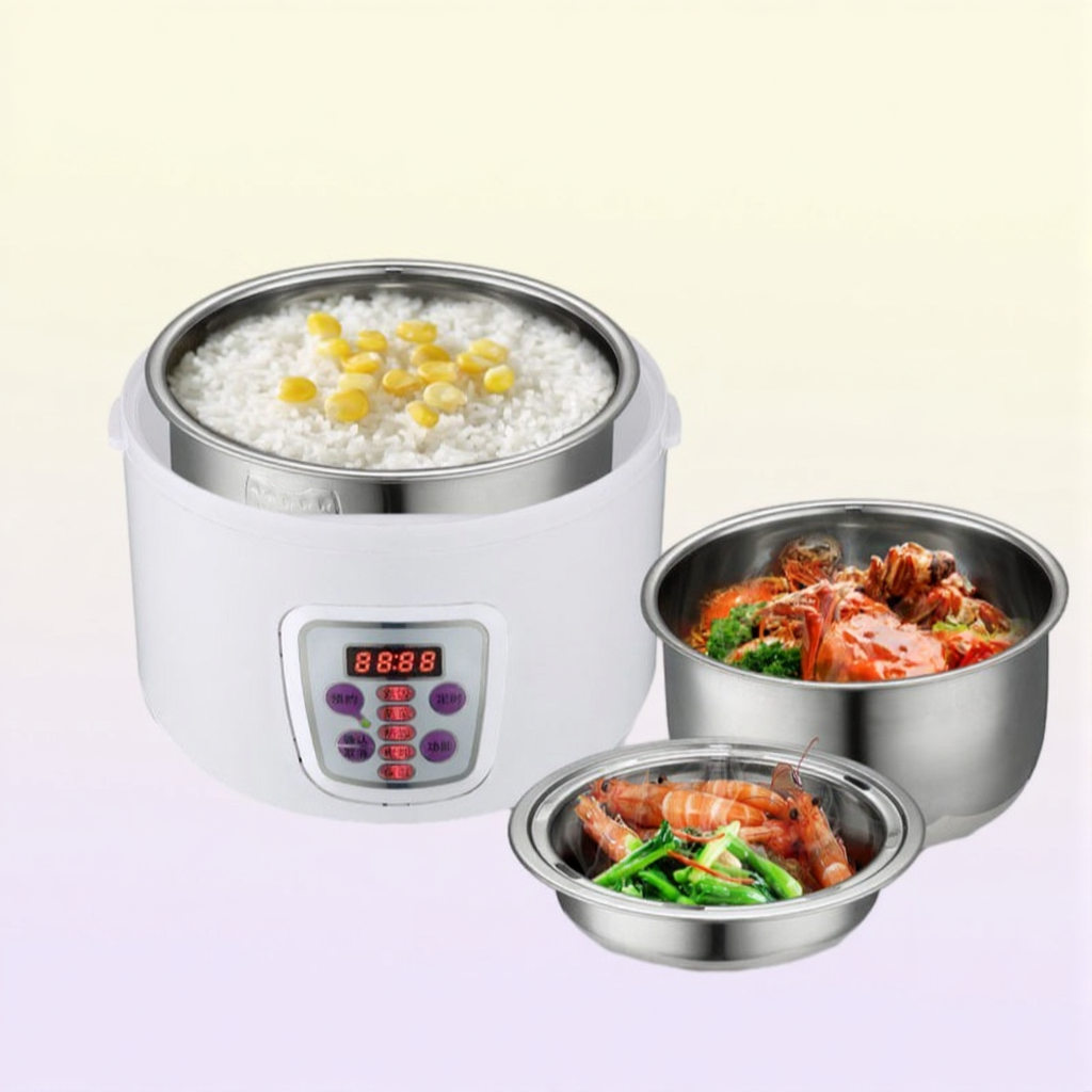 Multifunction electric Rice Cooker smart Appointment 3 Layers mini stainless steel heating cook lunch box Container Steamer 220V 2
