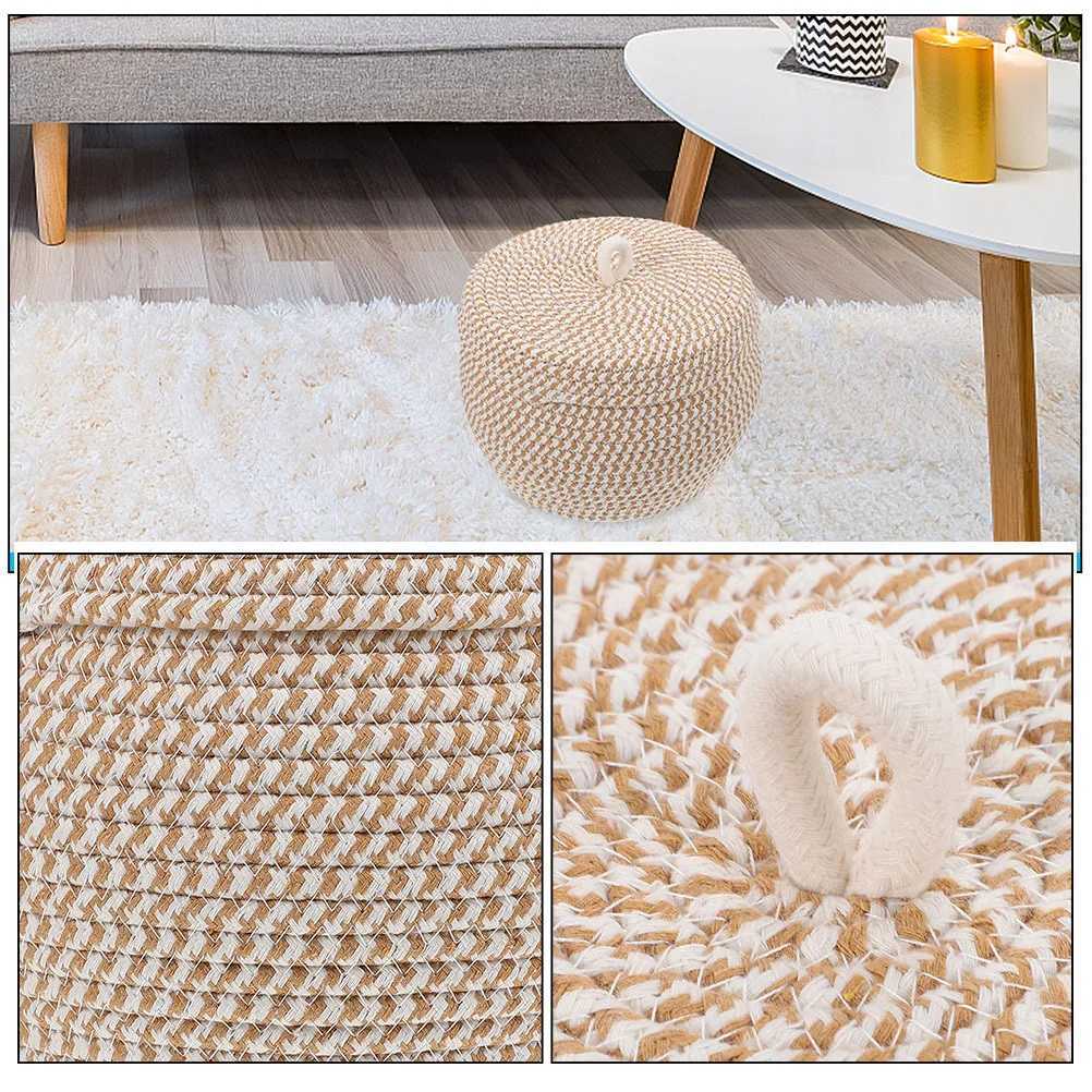 Cotton Rope Woven Basket Round Storage Basket Large Capacity Lid Organizer Decorative Storage for He Sundries Desktop Y251112