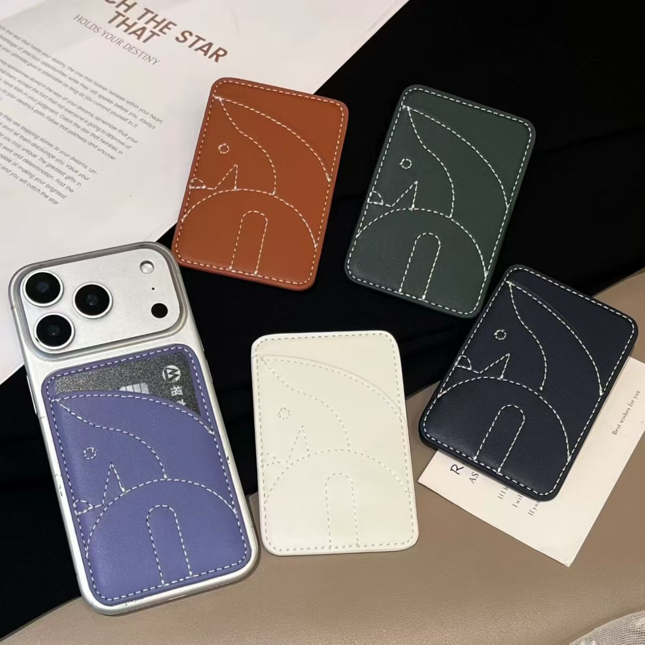 Designer Magnetic Leather MagSafe Card Holder Phone Case All Fitted Luxury Universal Mini Wallet Work ID Bank Credit Bus Hi Quality Cover For iPhone 17 16 15 14 13 12