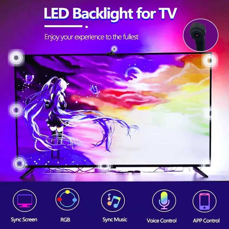 USB TV LED Backlight Sync to Screen For 40-65Inch Real-Time RGBIC With Camera LED Light Strip For 4K HDMI-Compatible Game Room W251112