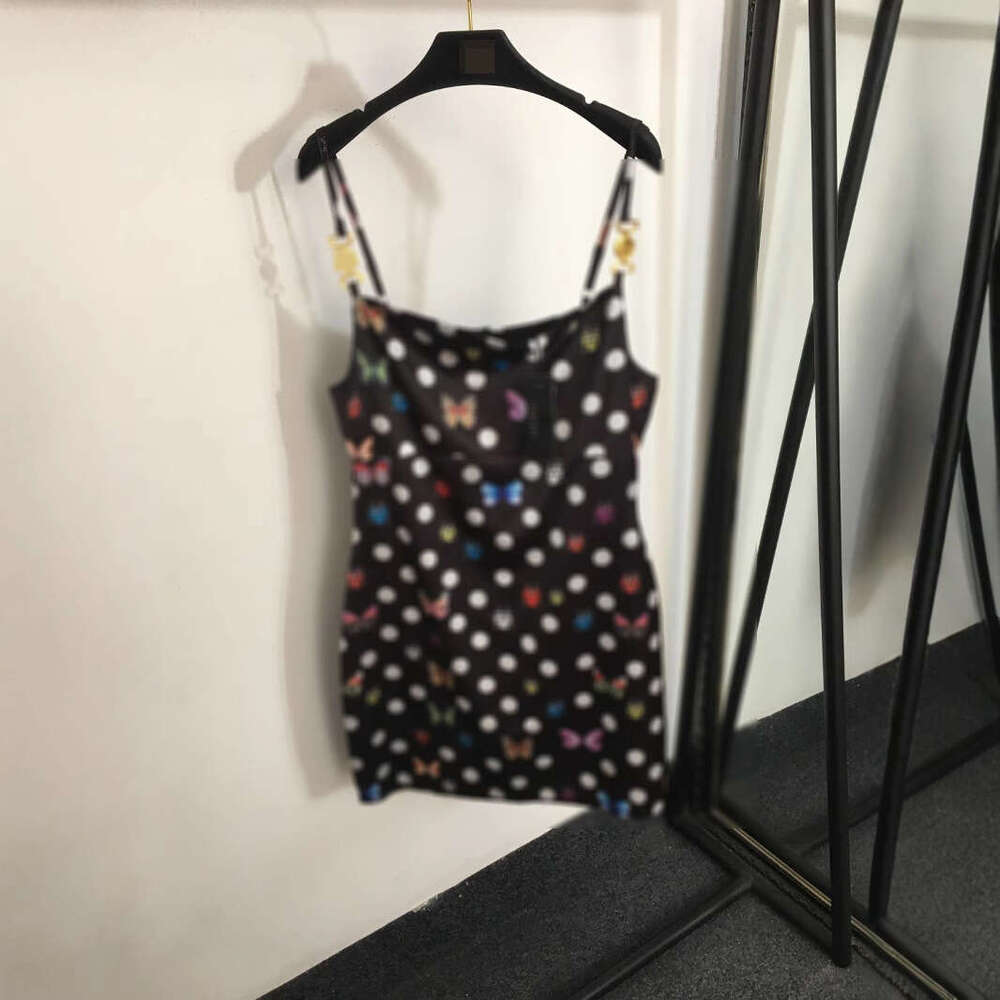 Designer clothing 2025 Southern Oil Hot Selling Butterfly Wave Dot Pattern Printed Popular Medusa Shoulder Buckle Fashion Strap Dress
