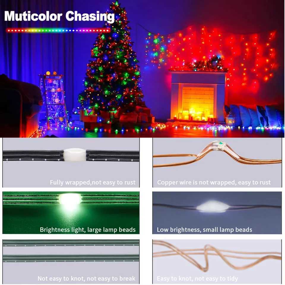 WS2812B RGBIC LED String 5M-20M Party Christmas Lights Dream Color WS2812 Addressable Individually String Outdoor Waterproof 5V W251112