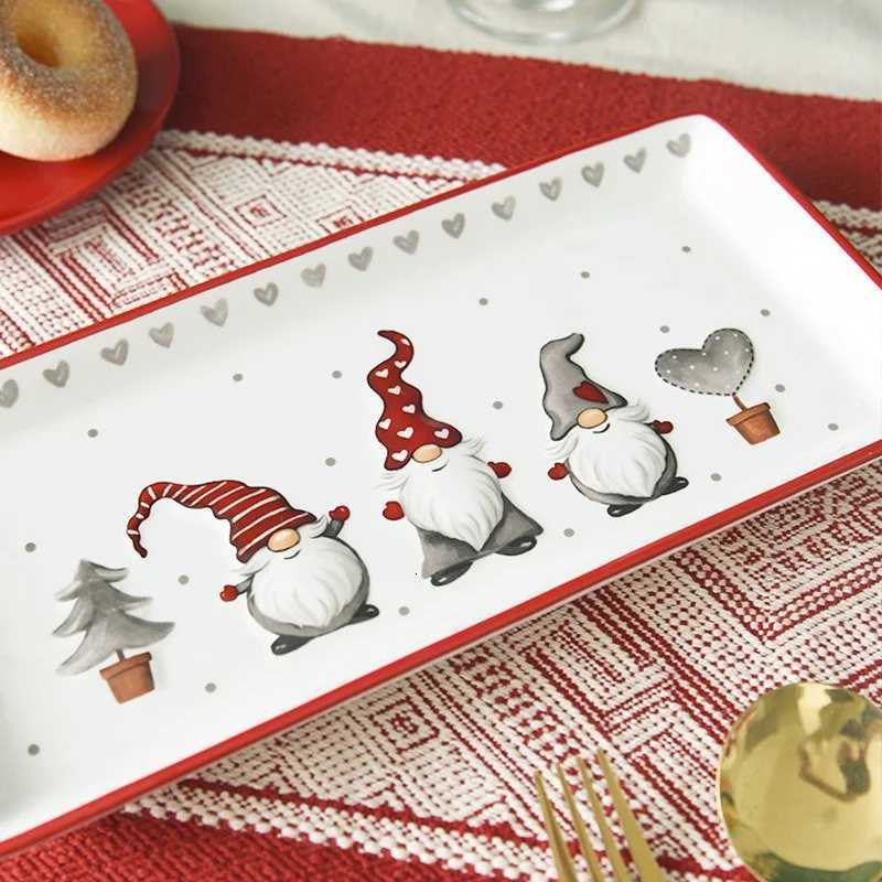 Christmas Christmas Ceramic Rectangular Plate Santa Relief Pattern Kitchen Household Tableware Shallow Plate Creative Western Steak Plate Y251113