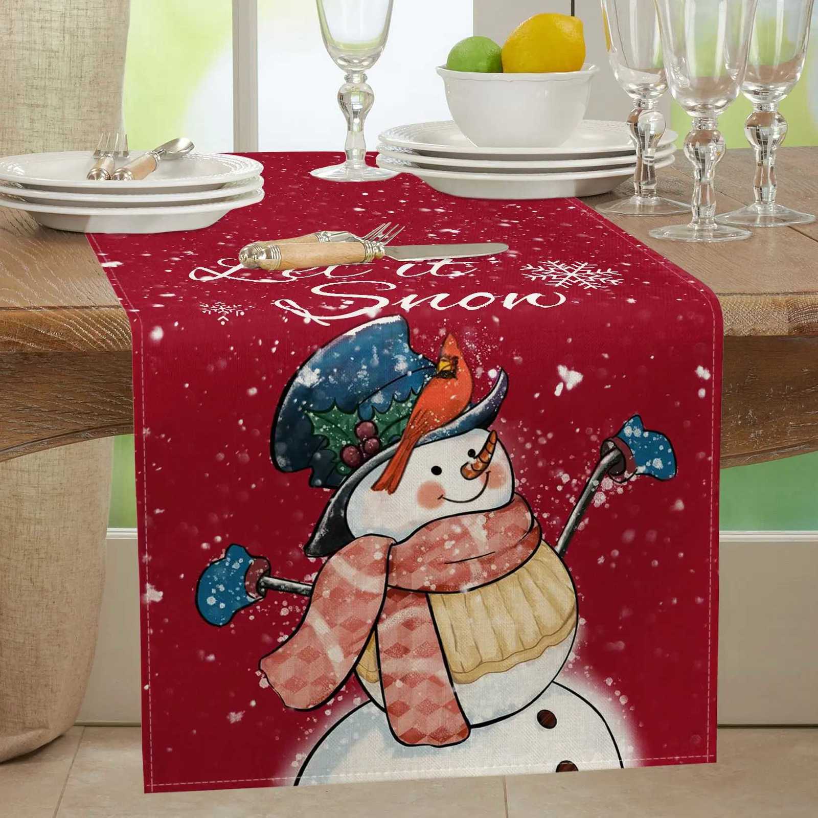 Christmas Let it Snow Table Runner Printed Winter Table Decoration Christmas Table Flag Festival Decoration Christmas Table Decoration Y251113