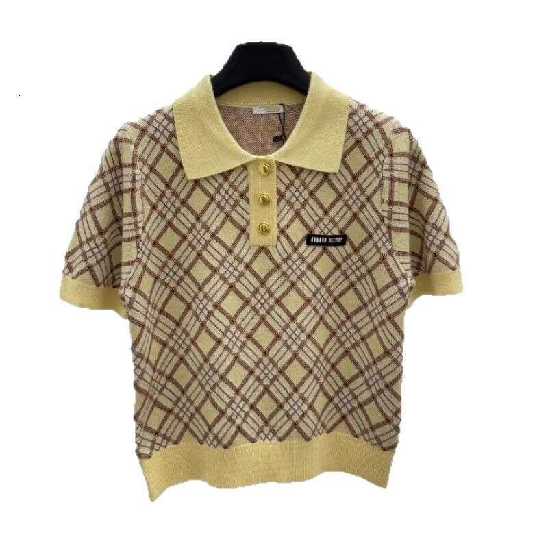 Designer clothing South Oil High Quality M Home 25 Early Spring New Collection, Collar Clash, Checkered Knitted Short Sleeve Women's Wear